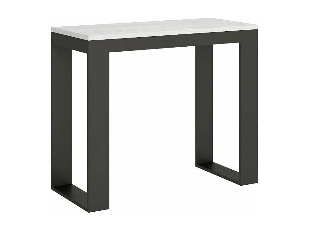 Console extensible bois et acier Tiroz evolution-Couleur Blanc-4 pieds-5 rallonges