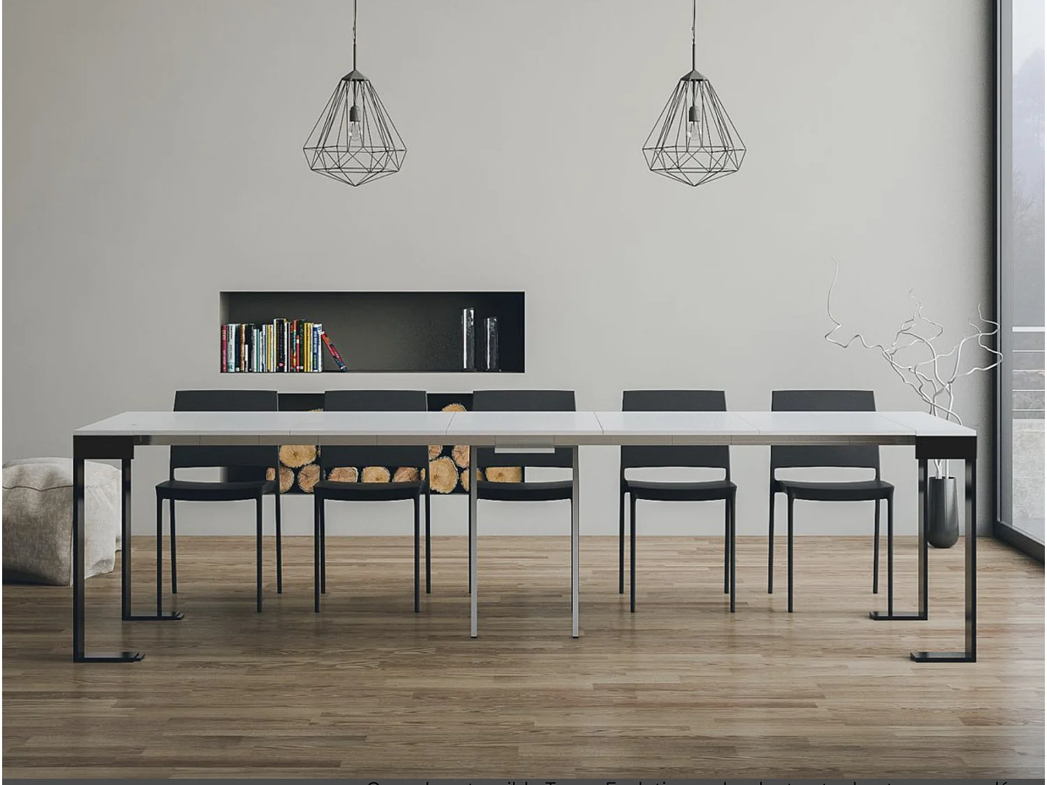 Console extensible bois et acier Tiroz evolution-Couleur Blanc-4 pieds-5 rallonges