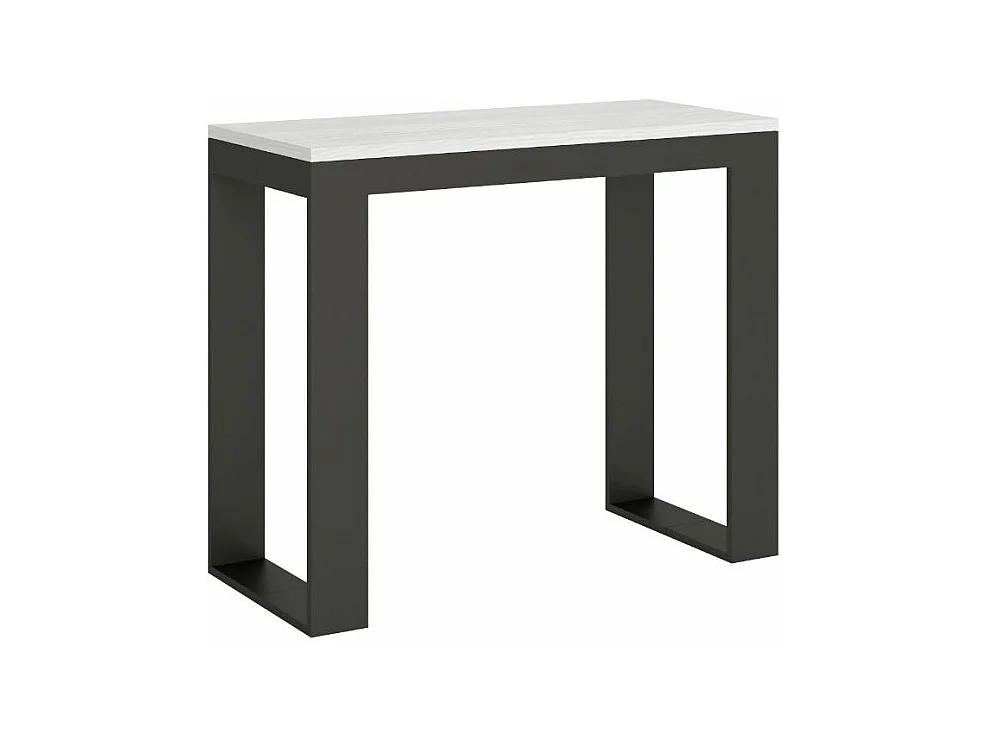 Console extensible bois et acier Tiroz evolution-Couleur Blanc-4 pieds-5 rallonges