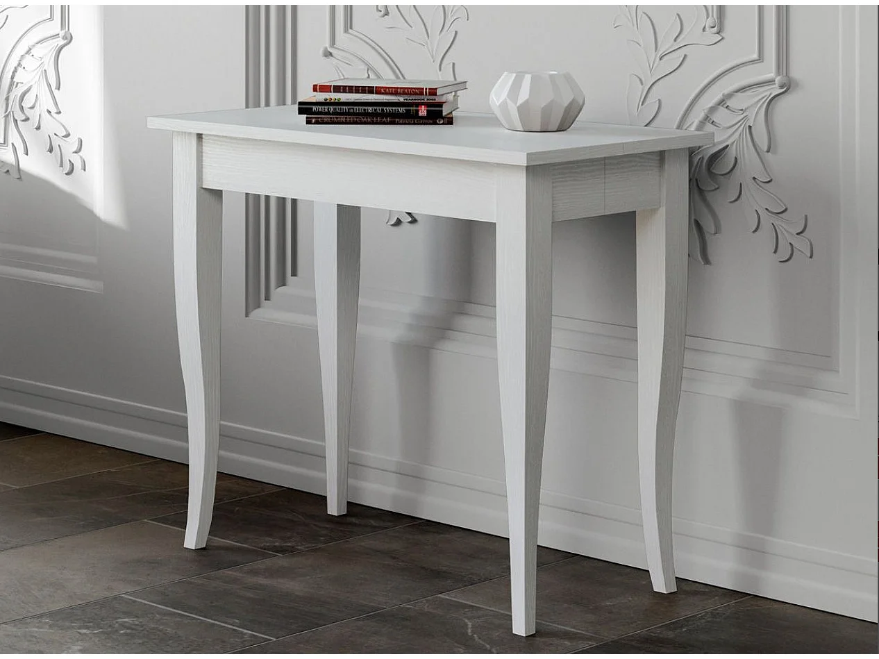 Console extensible classique en bois Kamila-Couleur Blanc-4 pieds-3 rallonges
