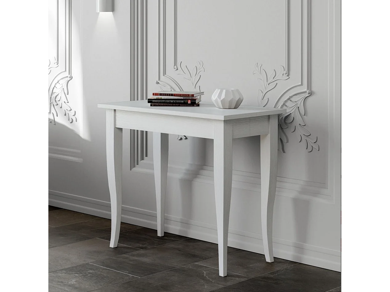 Console extensible classique en bois Kamila-Couleur Blanc-4 pieds-3 rallonges