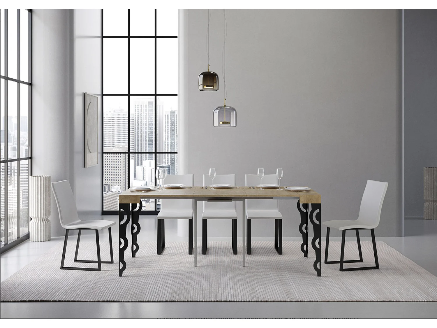 Console extensible style oriental Agadir-Couleur Blanc-Sur roulettes-5 rallonges fines