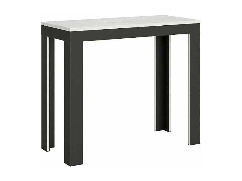 Console extensible bois pieds bois et acier anthracite Liva evolution-Couleur Blanc-4 pieds-5 rallonges