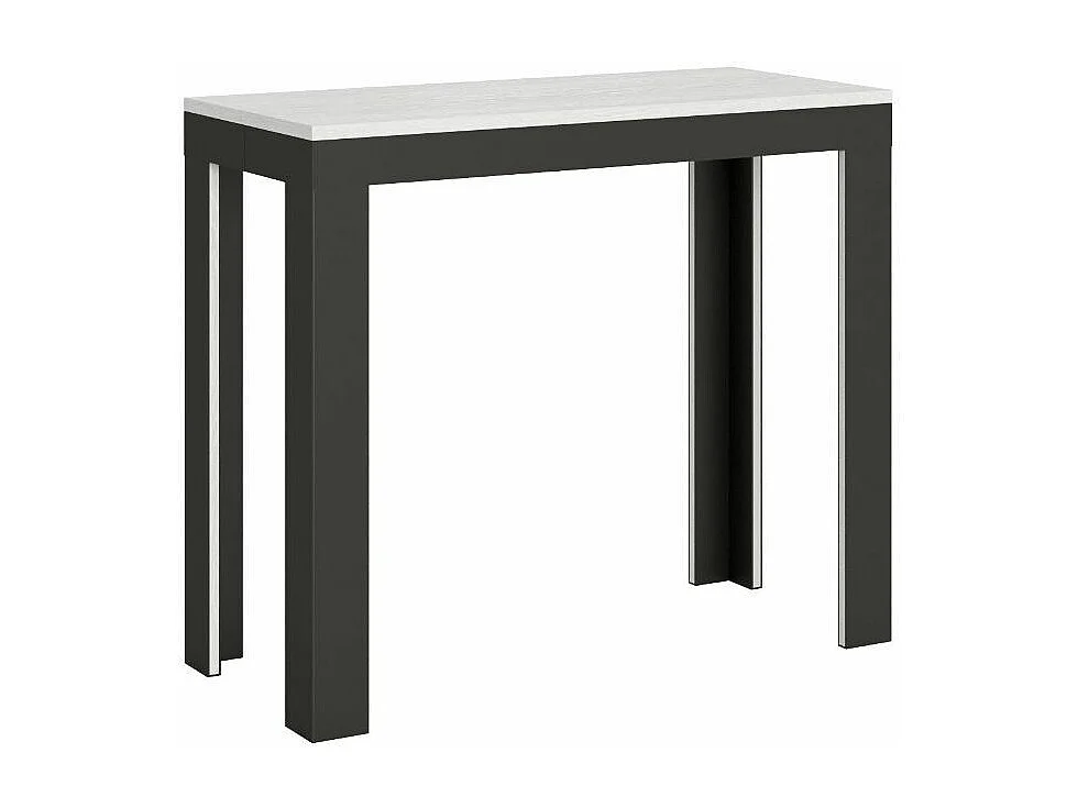 Console extensible bois pieds bois et acier anthracite Liva evolution-Couleur Blanc-4 pieds-5 rallonges