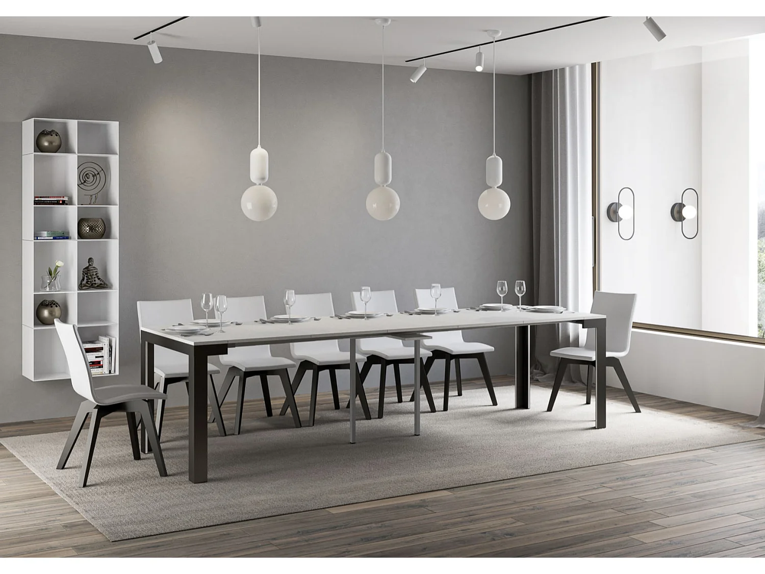 Console extensible bois pieds bois et acier anthracite Liva evolution-Couleur Blanc-4 pieds-5 rallonges