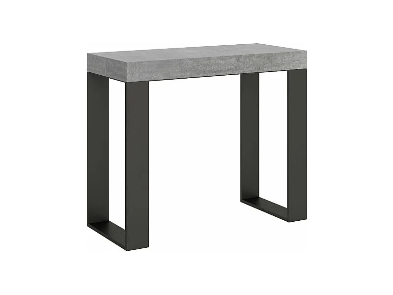 Console extensible bois et acier Tiroz-Couleur Gris ciment-Sur roulettes-3 rallonges fines