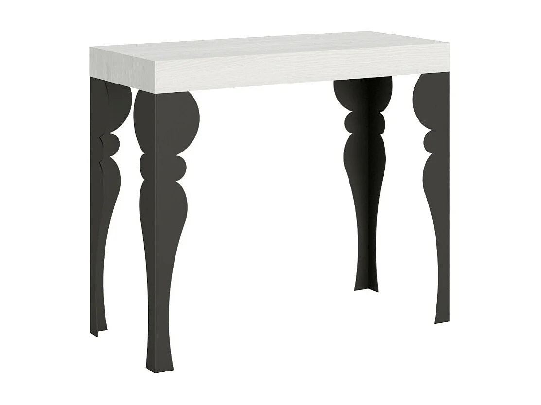 Console extensible style oriental Torza-Couleur Blanc-4 pieds-5 rallonges fines