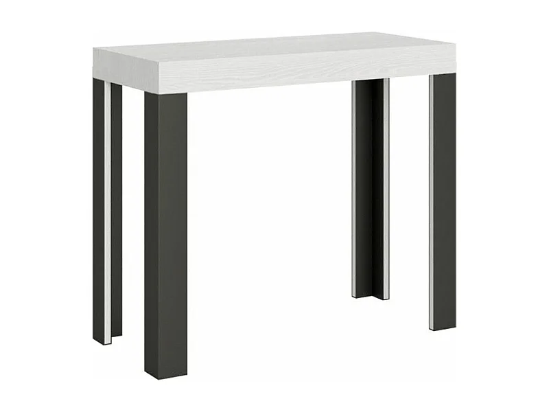 Console extensible bois avec 4 pieds bois et acier anthracite Liva-Couleur Blanc-Sur roulettes-3 rallonges