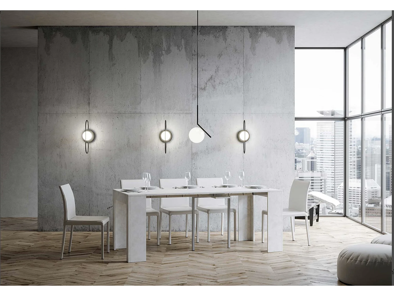 Uitschuifbare console gespateld multiplex 90x42/198 of 90x42/302 cm-Kleur Houtskool grijs-Voet en steun op zwenkwielen-Verlengsnoeren 5 uitbreidingen