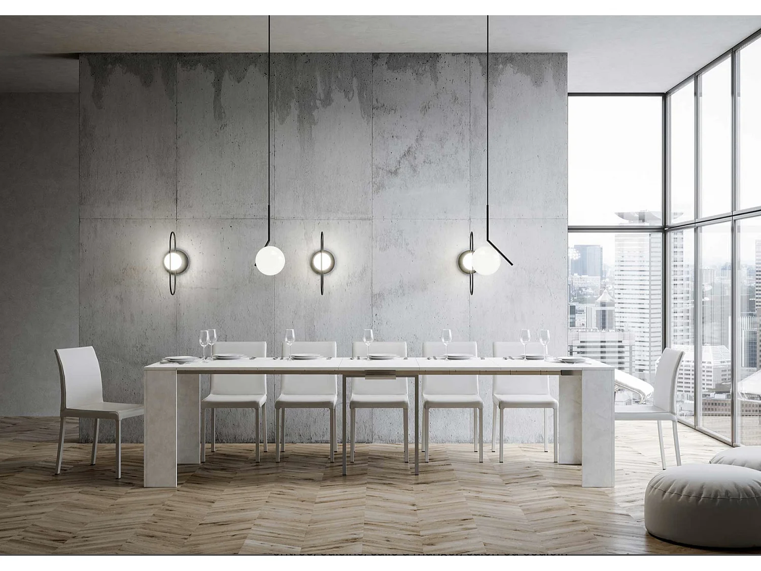 Uitschuifbare console gespateld multiplex 90x42/198 of 90x42/302 cm-Kleur Houtskool grijs-Voet en steun op zwenkwielen-Verlengsnoeren 5 uitbreidingen