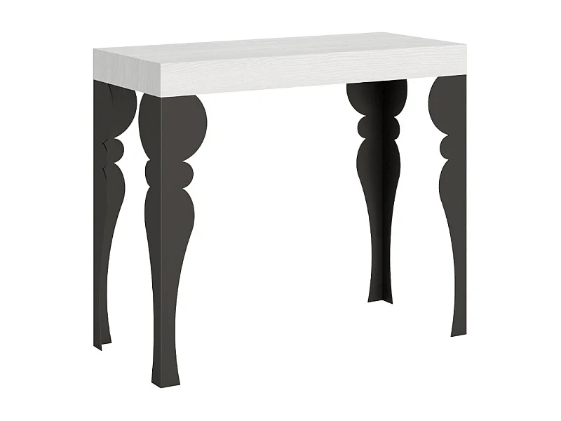 Console extensible style oriental Torza-Couleur Blanc-4 pieds-3 rallonges épaisses