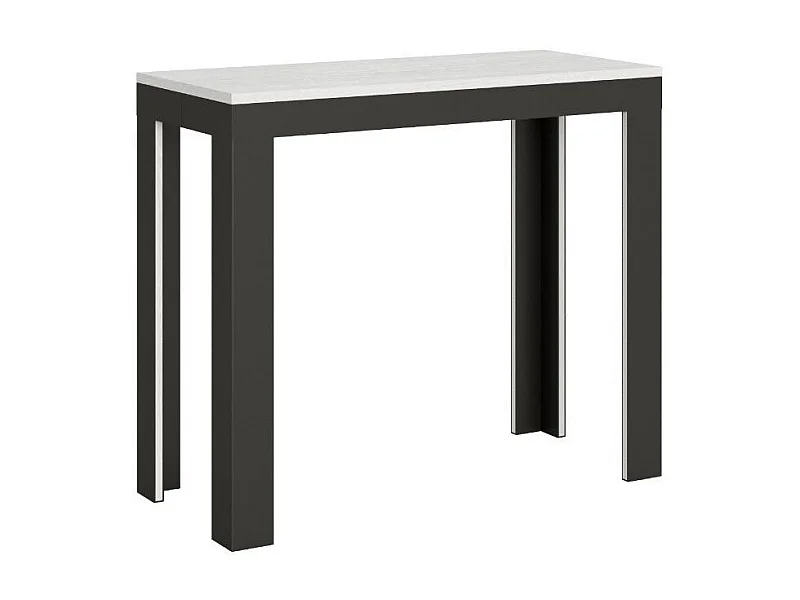 Consola extensible de madera con 4 patas antracita Liva Evolution-Color Blanco-Soporte 4 pies-Alargaderas 3 extensiones