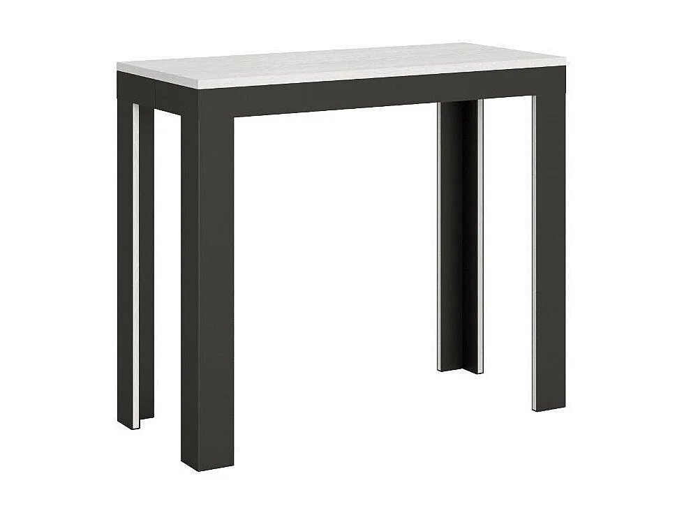Consola extensible de madera con 4 patas antracita Liva Evolution-Color Blanco-Soporte 4 pies-Alargaderas 3 extensiones