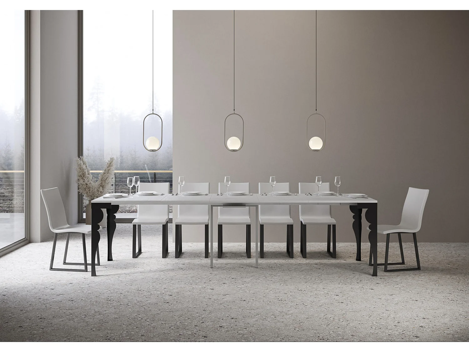 Console extensible style orientale Torza evolution-Couleur Blanc-4 pieds-5 rallonges