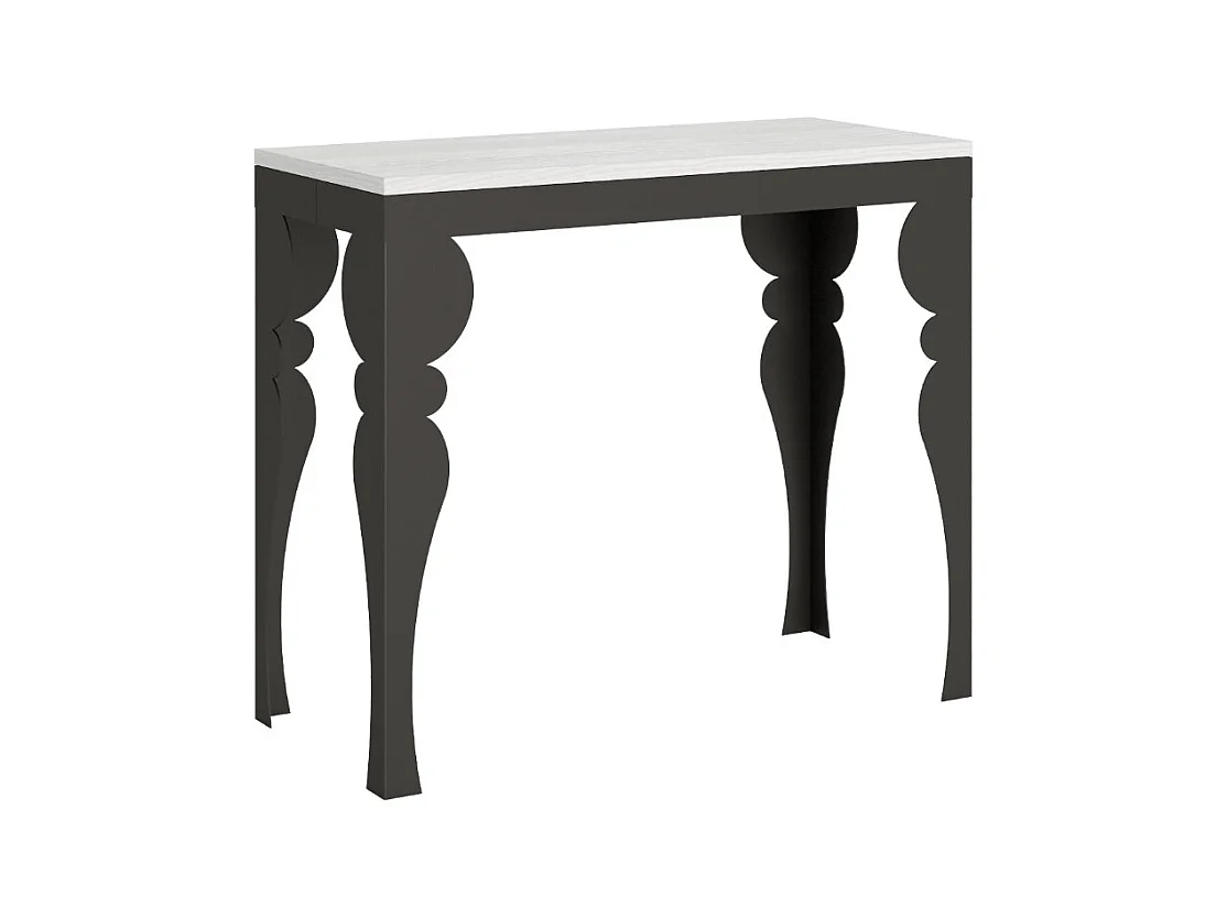 Console extensible style orientale Torza evolution-Couleur Blanc-4 pieds-5 rallonges