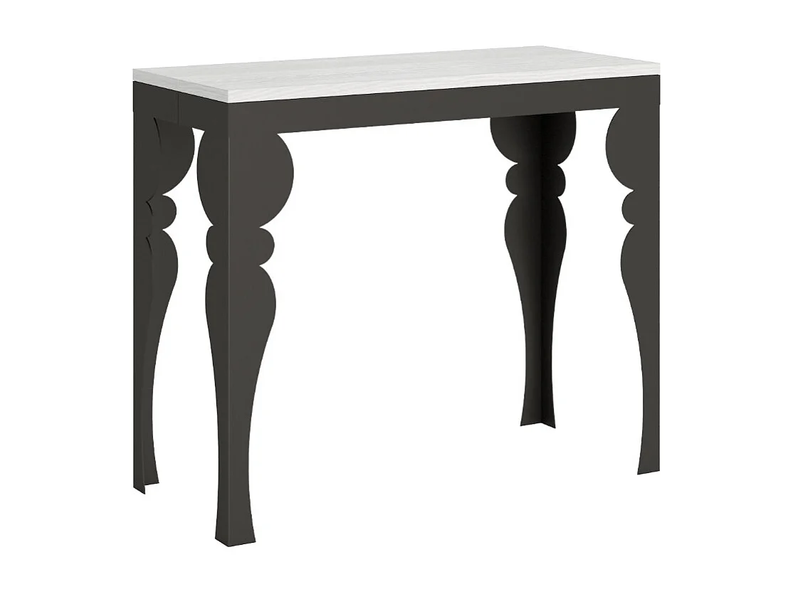 Console extensible style orientale Torza evolution-Couleur Blanc-4 pieds-5 rallonges