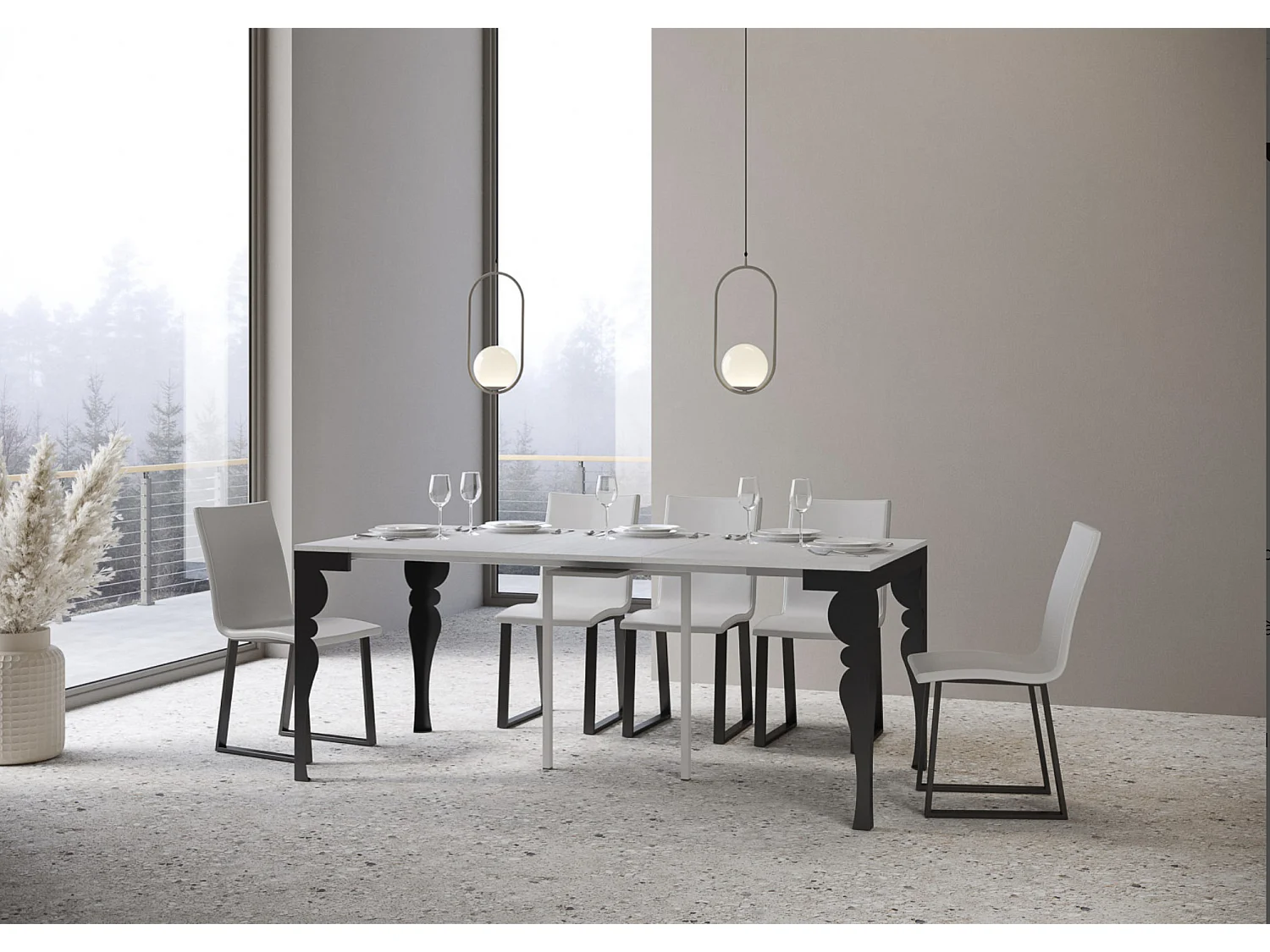 Console extensible style orientale Torza evolution-Couleur Blanc-4 pieds-5 rallonges