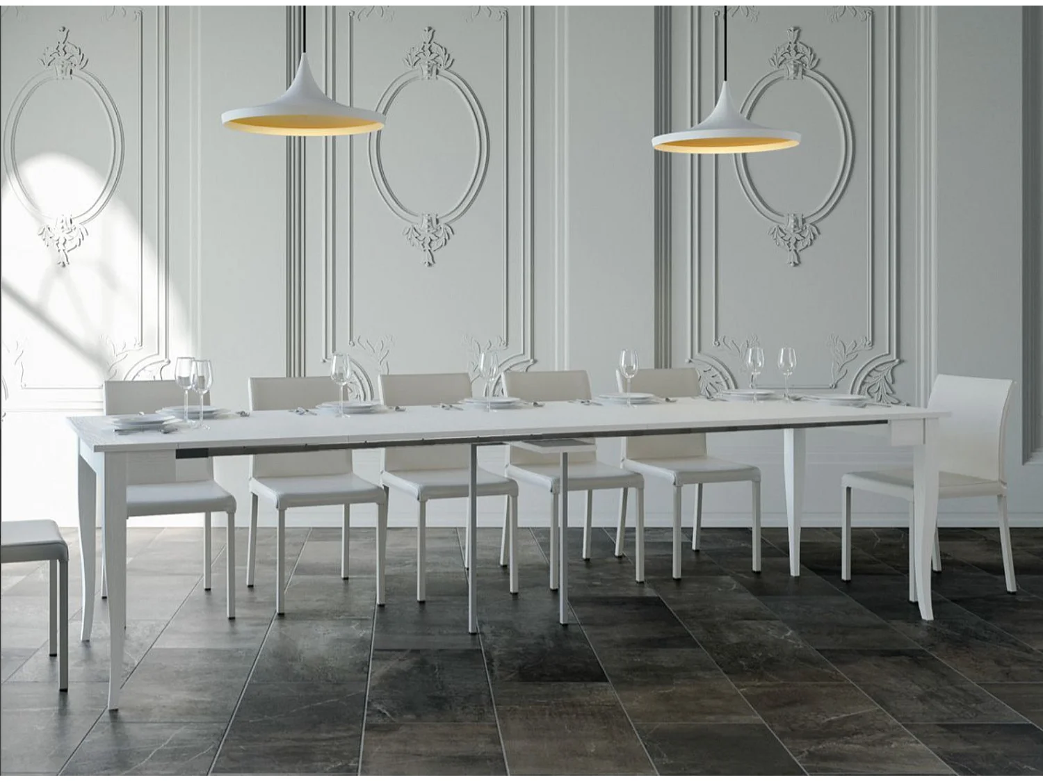 Consola clásica extensible de madera Kamila 90x48/204 o 90x48/308 cm-Color Marrón-Base y soporte con ruedas-Alargaderas 3 extensiones