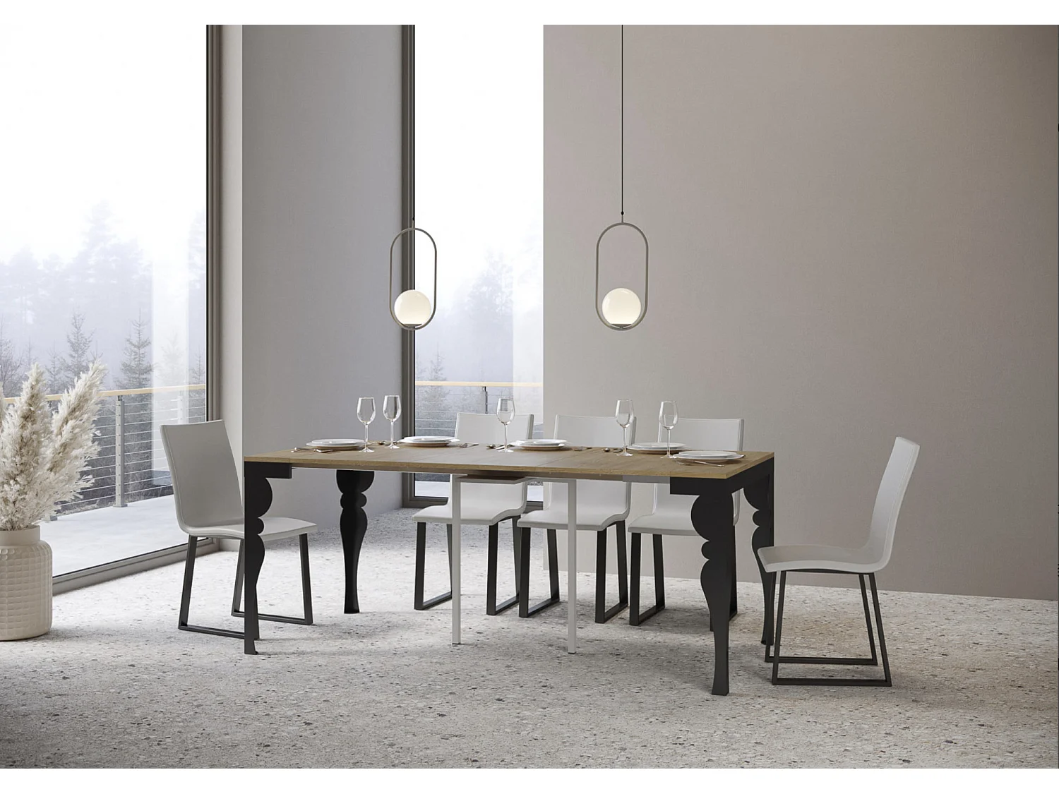 Console extensible style orientale Torza evolution-Couleur Naturel-4 pieds-5 rallonges