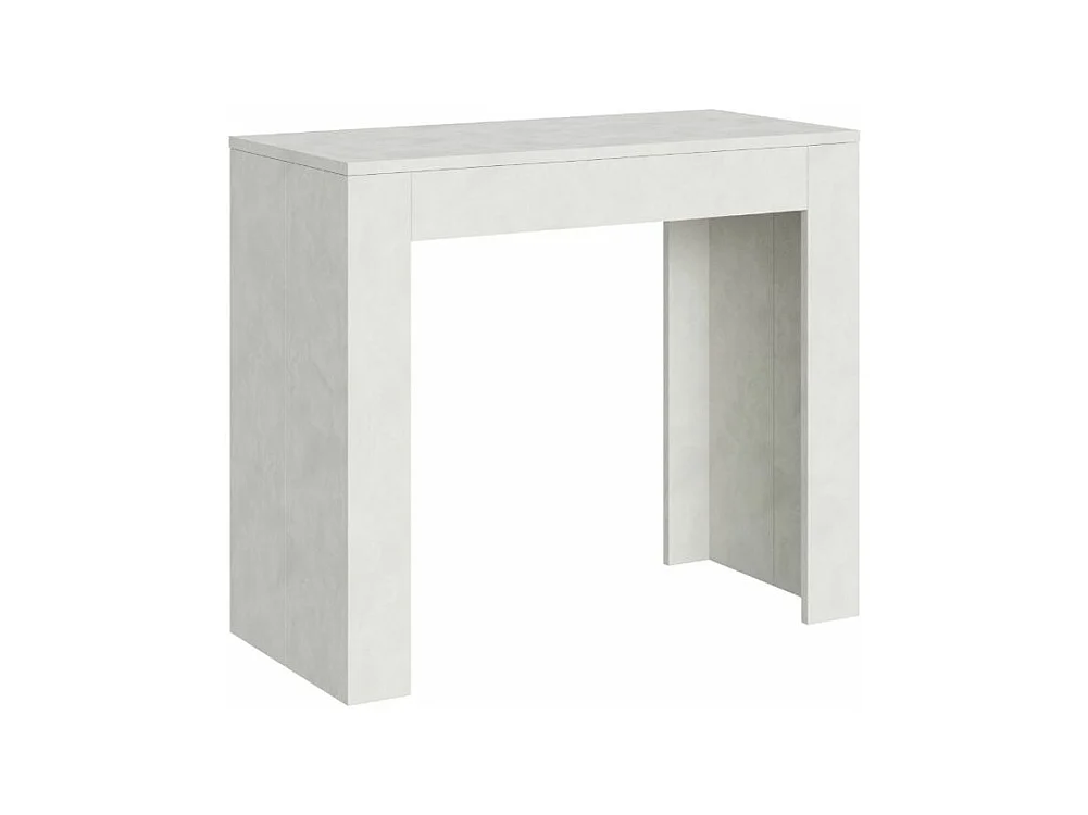 Console extensible contreplaqué spatulé Plako-Couleur Blanc-Sur roulettes-3 rallonges
