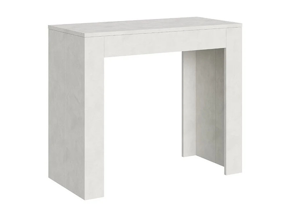 Console extensible contreplaqué spatulé Plako-Couleur Blanc-Sur roulettes-3 rallonges