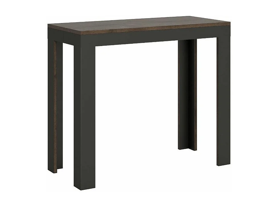 Console extensible bois pieds bois et acier anthracite Liva evolution-Couleur Marron-4 pieds-5 rallonges