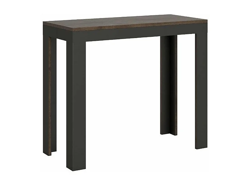 Console extensible bois pieds bois et acier anthracite Liva evolution-Couleur Marron-4 pieds-5 rallonges