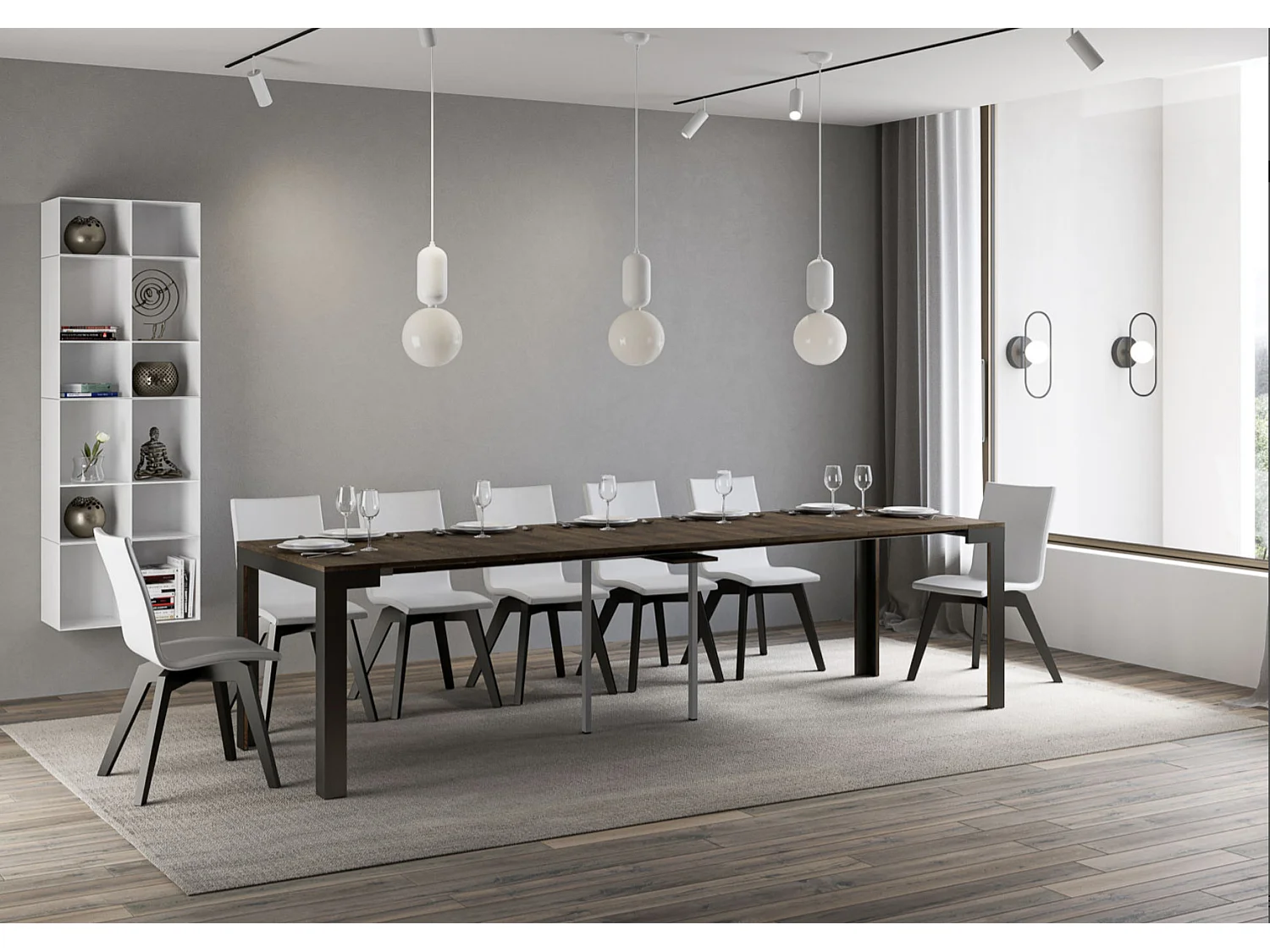 Console extensible bois pieds bois et acier anthracite Liva evolution-Couleur Marron-Sur roulettes-5 rallonges