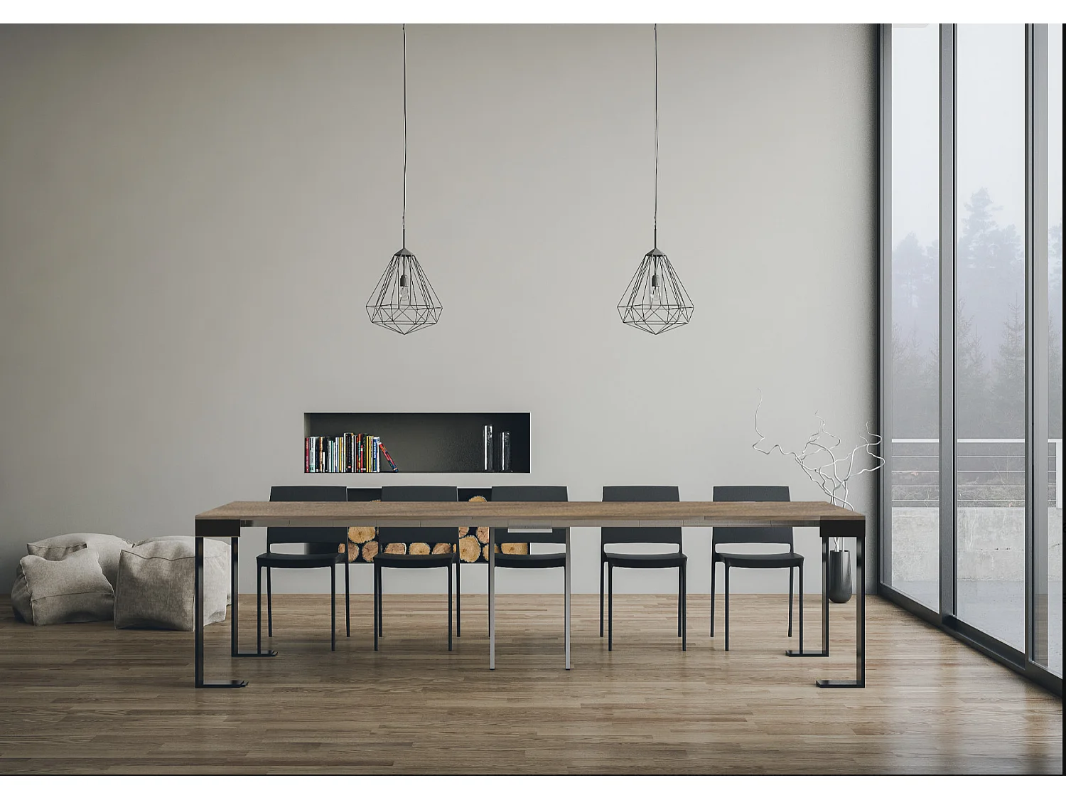 Console extensible bois et acier Tiroz evolution-Couleur Marron-4 pieds-5 rallonges