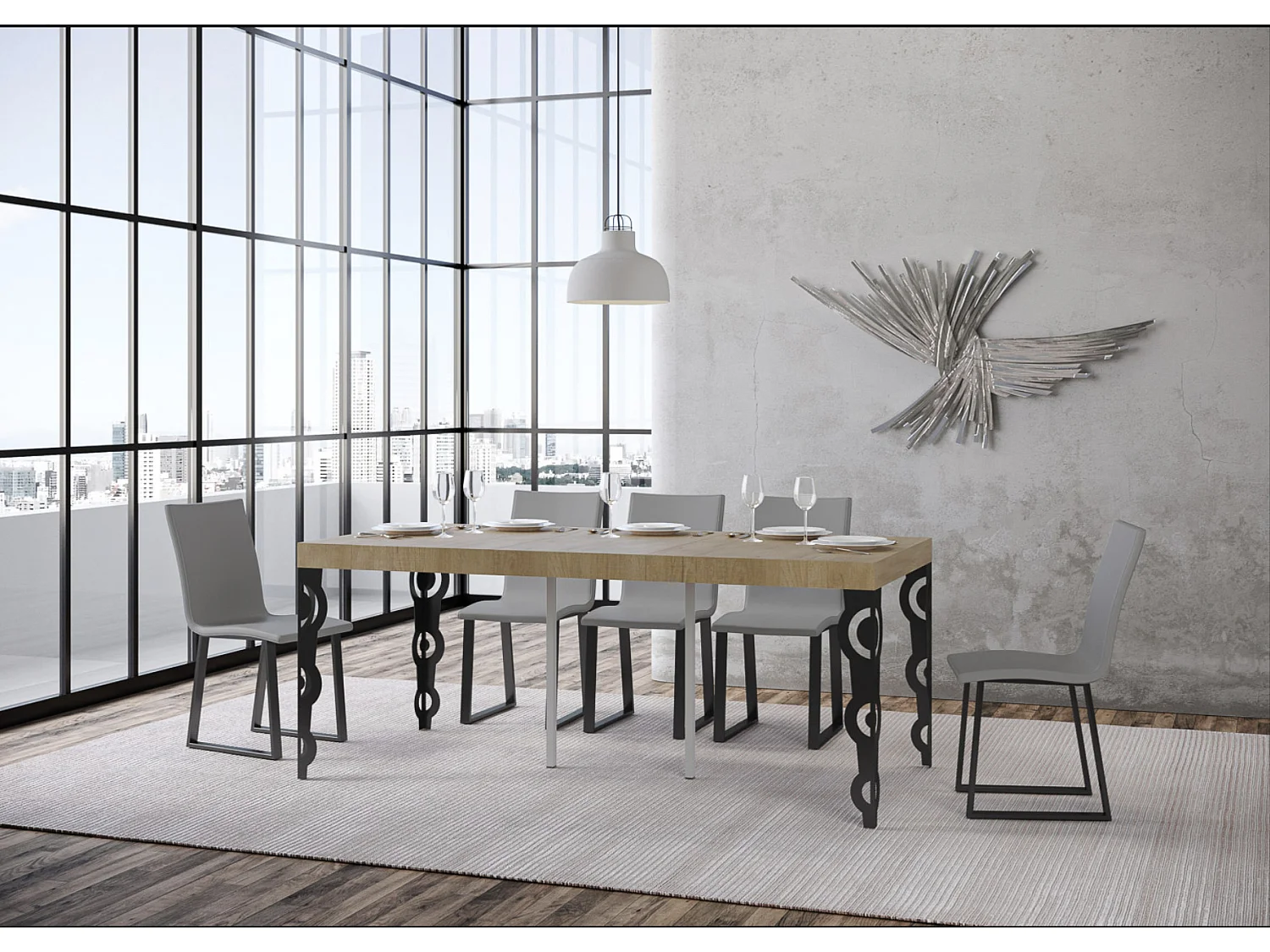 Console extensible style oriental Agadir-Couleur Naturel-4 pieds-3 rallonges épaisses