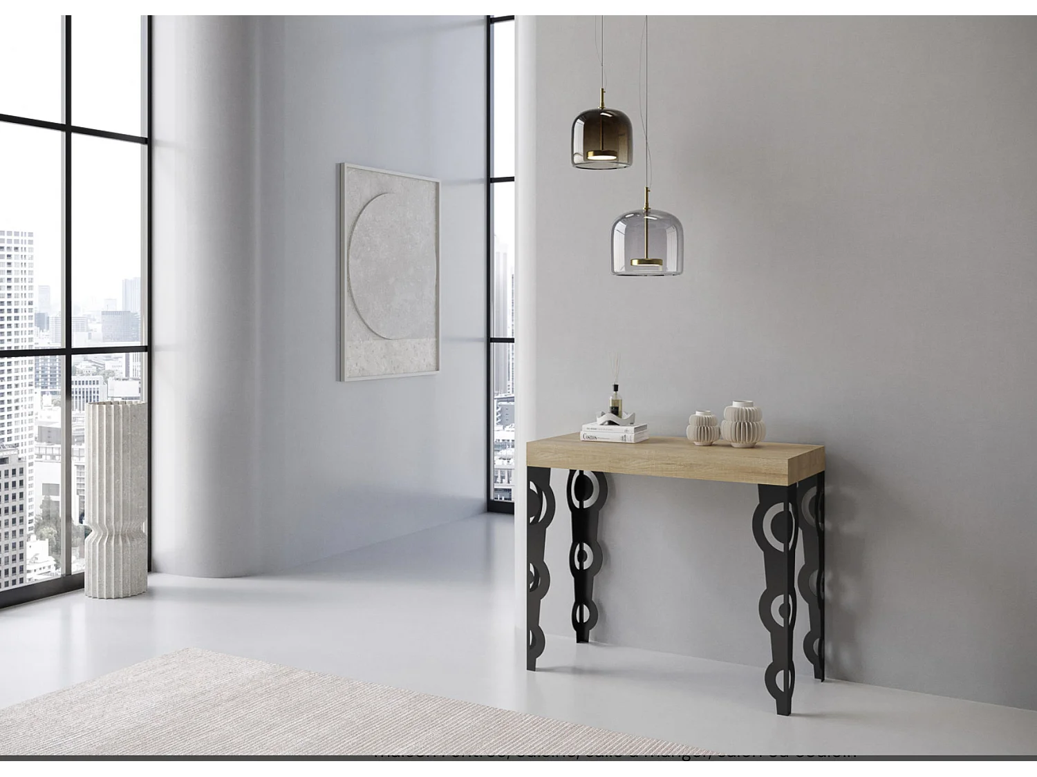 Console extensible style oriental Agadir-Couleur Naturel-4 pieds-3 rallonges fines