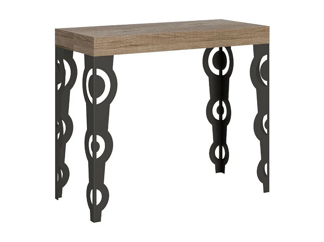 Console extensible style oriental Agadir-Couleur Gris ciment-4 pieds-3 rallonges fines