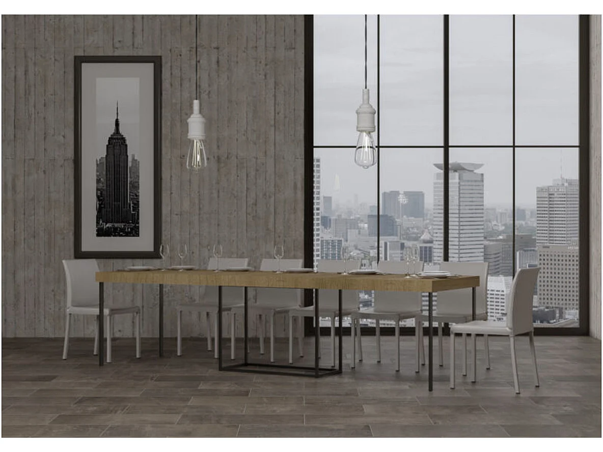 Consola extensible en madera y acero 90x40/196 o 90x40/300 cm Noro-Color Natural-5 alargaderas gruesas