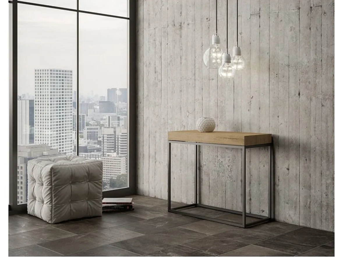 Consola extensible en madera y acero 90x40/196 o 90x40/300 cm Noro-Color Natural-5 alargaderas gruesas