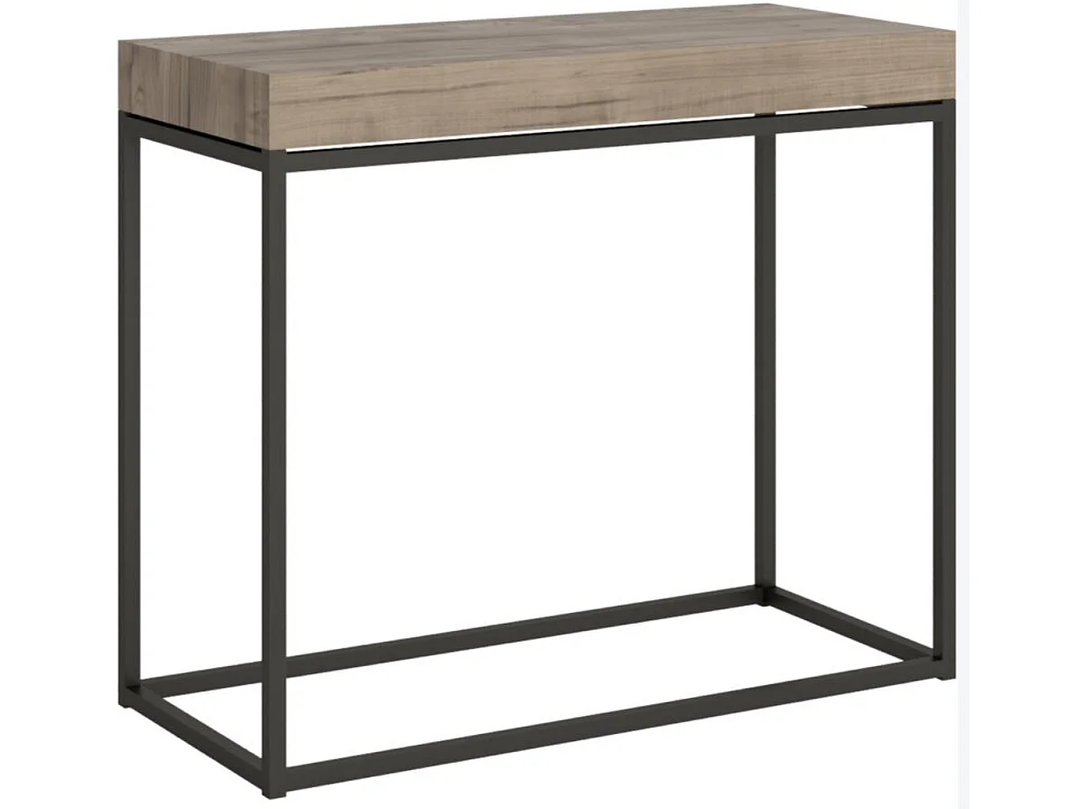 Console extensible bois et acier Noro-Couleur Naturel-5 rallonges épaisses