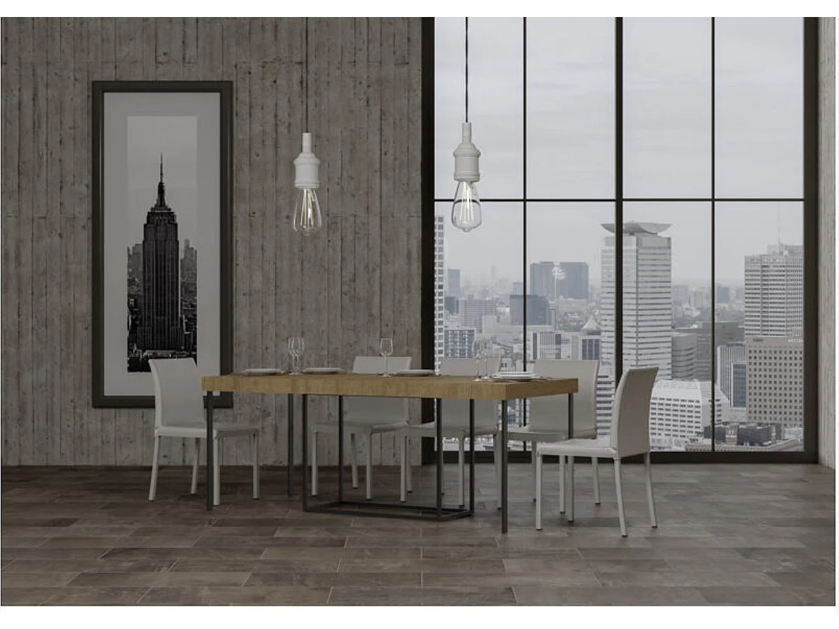 Console extensible bois et acier Noro-Couleur Naturel-5 rallonges épaisses