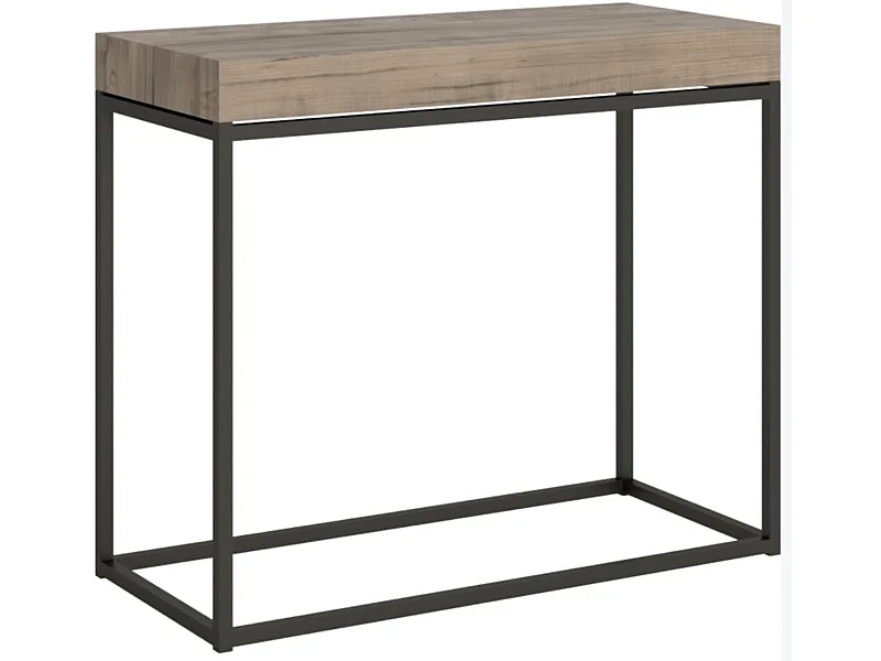 Console extensible bois et acier Noro-Couleur Naturel-5 rallonges épaisses