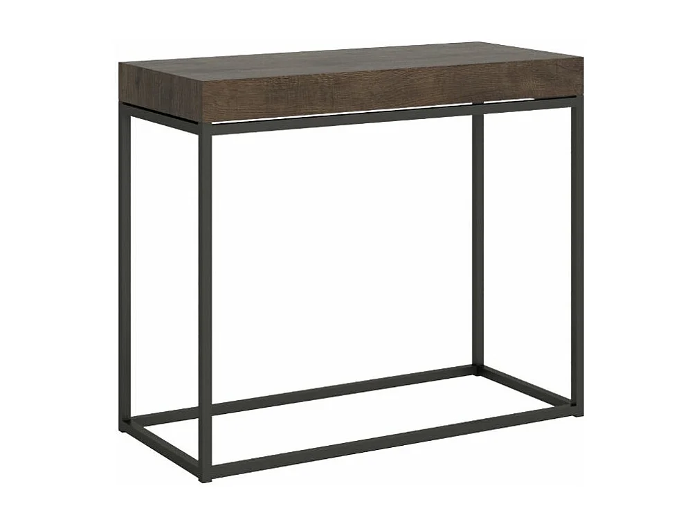 Consola extensible en madera y acero 90x40/196 o 90x40/300 cm Noro-Color Marrón-5 alargaderas gruesas
