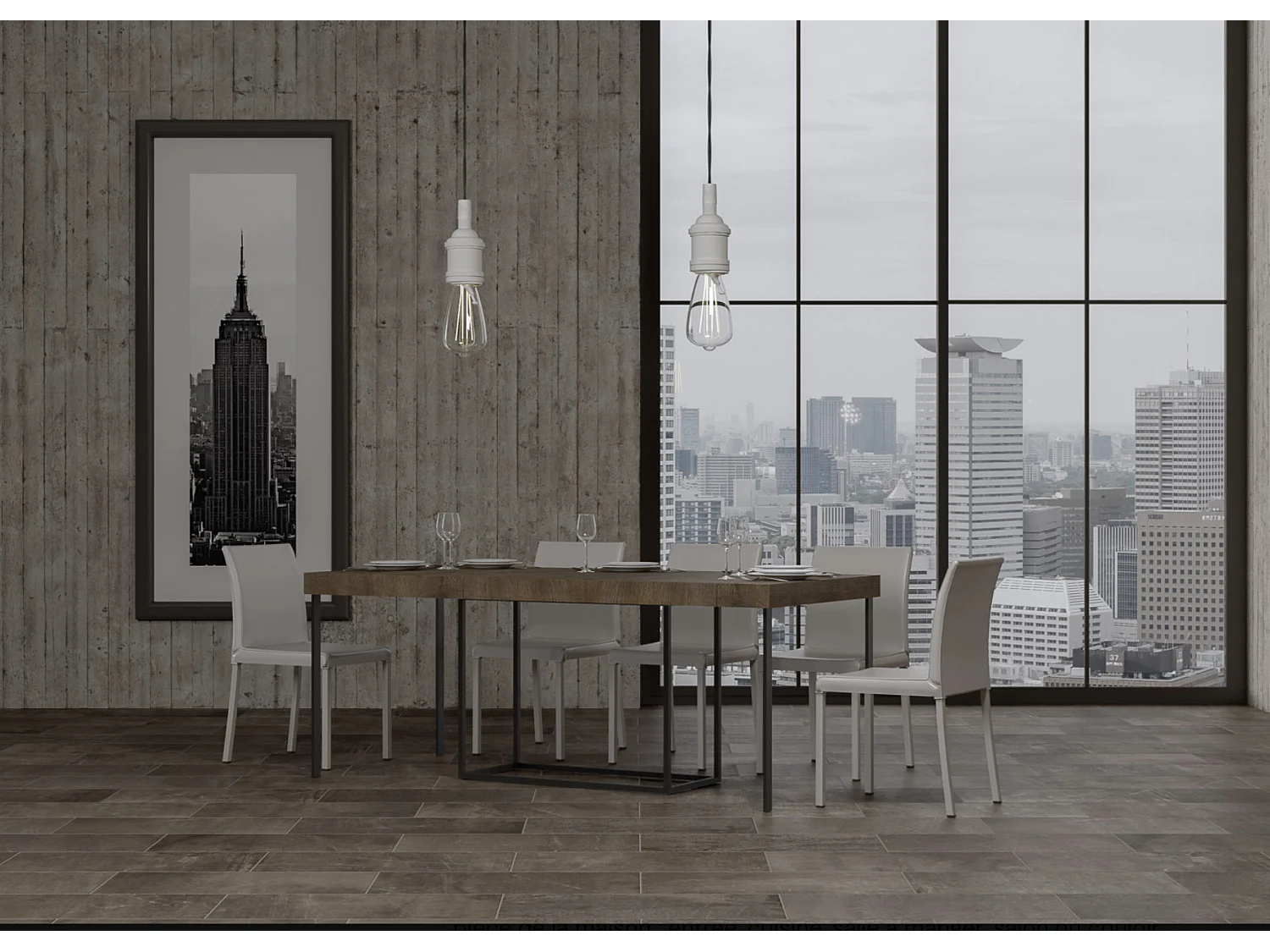 Consola extensible en madera y acero 90x40/196 o 90x40/300 cm Noro-Color Marrón-5 alargaderas gruesas