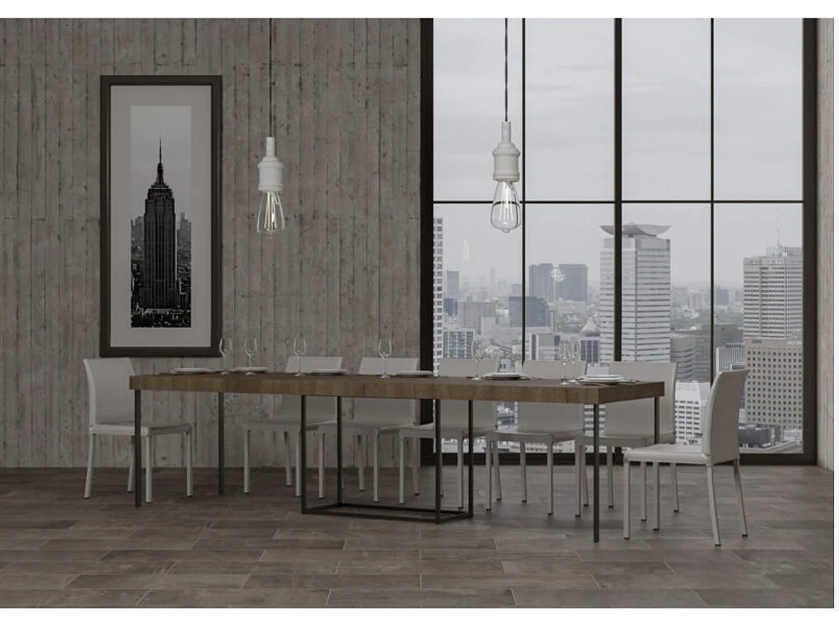 Consola extensible en madera y acero 90x40/196 o 90x40/300 cm Noro-Color Marrón-5 alargaderas gruesas