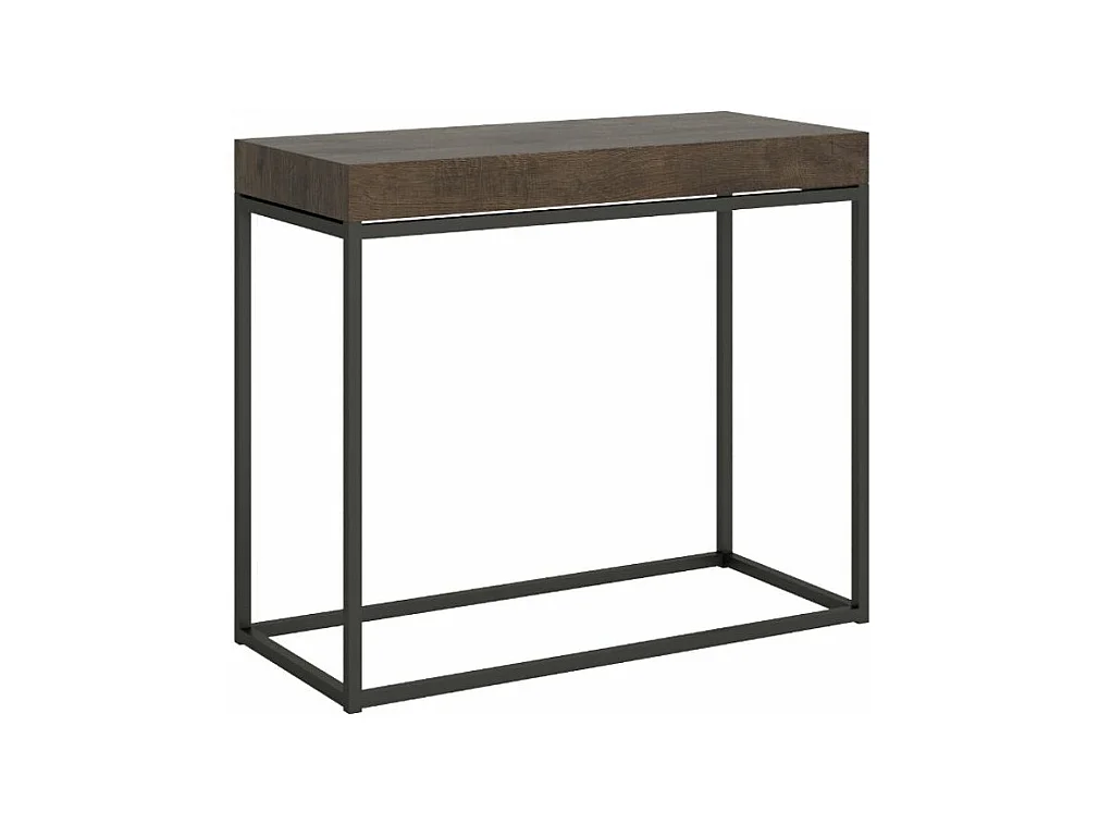 Console extensible bois et acier Noro-Couleur Marron-5 rallonges épaisses