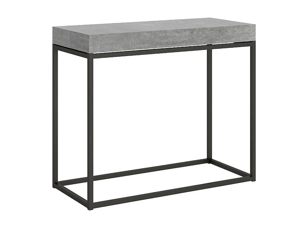 Console extensible bois et acier Noro-Couleur Gris ciment-5 rallonges épaisses