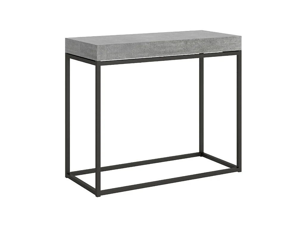 Console extensible bois et acier Noro-Couleur Gris ciment-5 rallonges épaisses