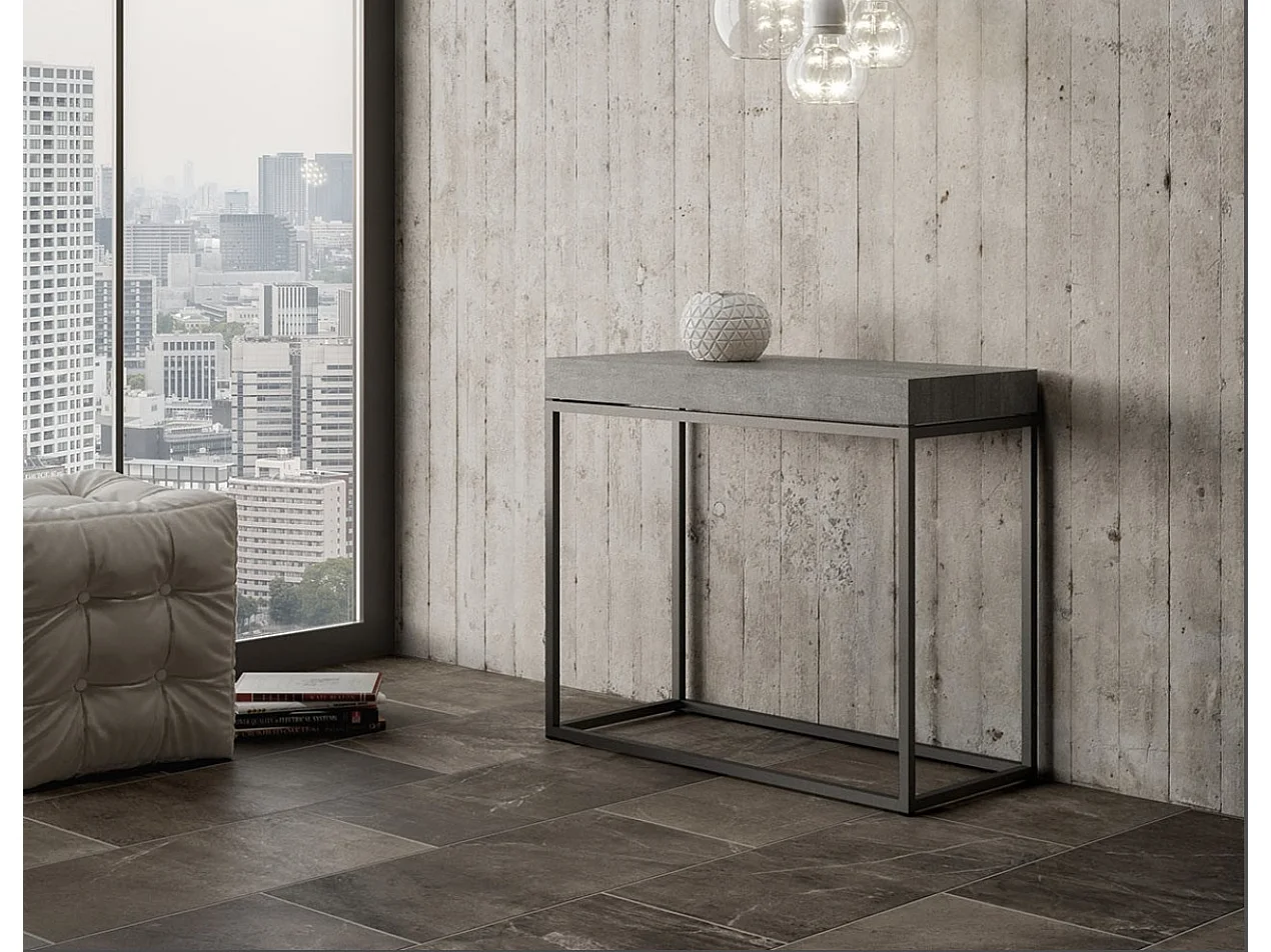 Console extensible bois et acier Noro-Couleur Gris ciment-5 rallonges épaisses