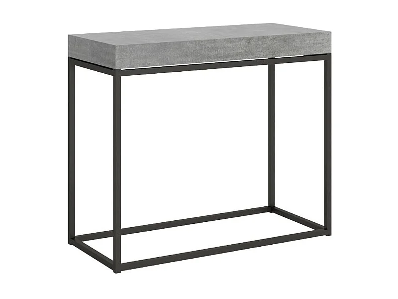 Console extensible bois et acier Noro-Couleur Gris ciment-5 rallonges épaisses