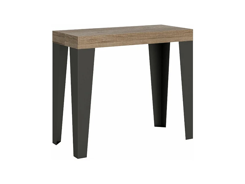 Console extensible design bois et acier mat Flavio-Couleur Naturel-2 pieds-3 rallonges épaisses