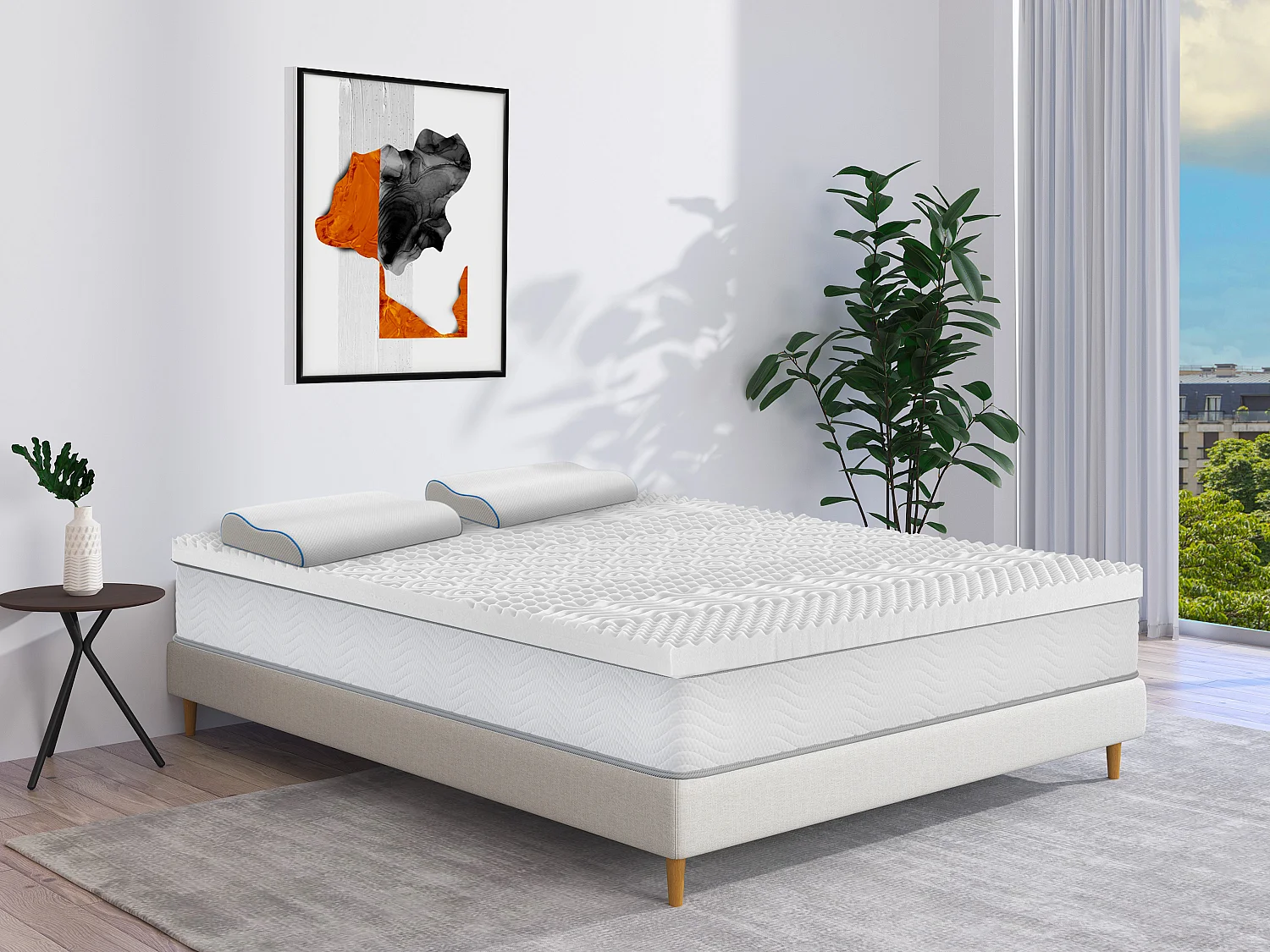 Ergonomisches Kopfkissen fest - Memory Schaum - Mit abnehmbarem Bezug - 38 kg/m³ - 40 x 60 - Weiß - CORVICA