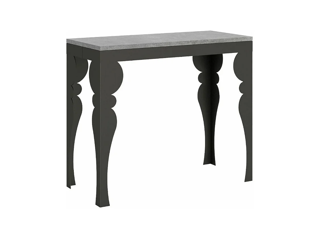 Console extensible style orientale Torza evolution-Couleur Gris ciment-4 pieds-5 rallonges