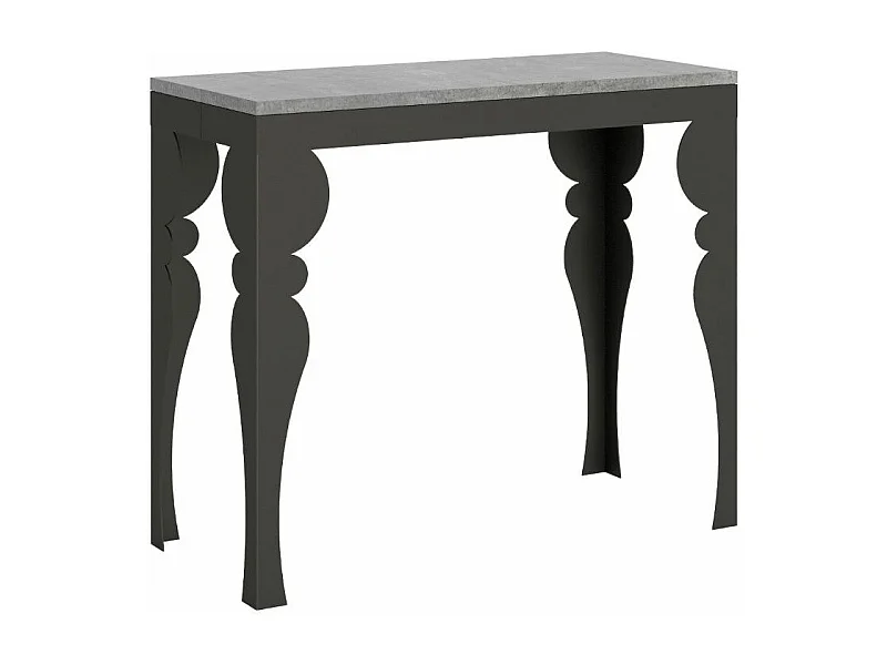 Console extensible style orientale Torza evolution-Couleur Gris ciment-4 pieds-5 rallonges