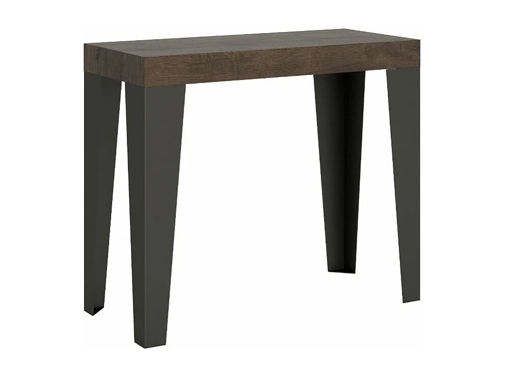 Console extensible design bois et acier mat Flavio-Couleur Marron-4 pieds-3 rallonges épaisses